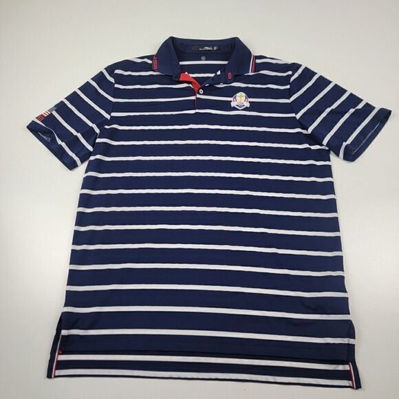 Ralph Lauren RLX USA Sz Large Blue Red Striped Performance Golf Polo Shirt Mens - Picture 2 of 9